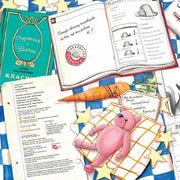 Ілюстрована сторінка дитячої книги з рожевим ведмедиком, морквою і зірками — дитячі книжки українською | BookCafe