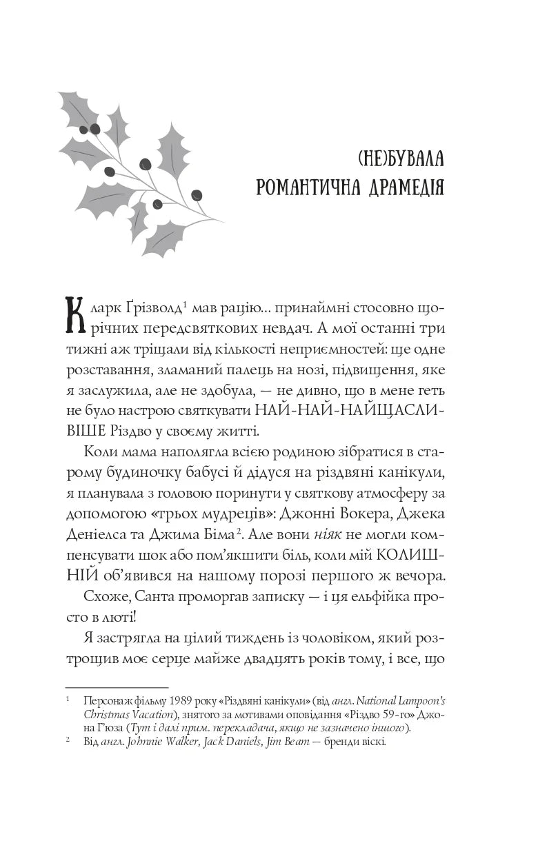 Ілюстрована сторінка української книги з новорічними листям та текстом — українська книгарня онлайн | BookCafe
