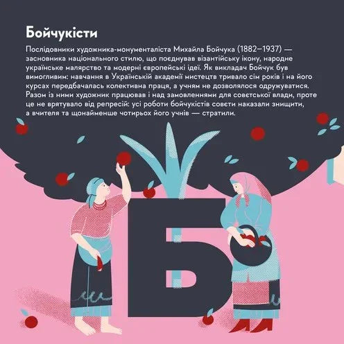 Ілюстрація до книги про Бойчуків з двома жінками та великим літером «Б» — українська класика | BookCafe
