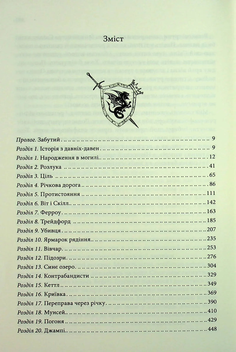 Зміст української книги фентезі з ілюстрацією щита та дракона — книга фентезі | BookCafe