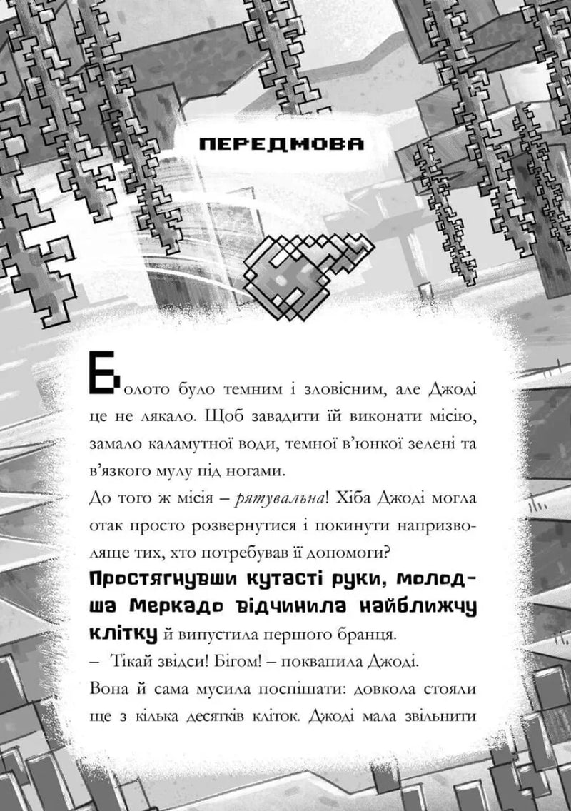 Ілюстрована сторінка української книги з піксельним артом та текстом — українська книгарня онлайн | BookCafe